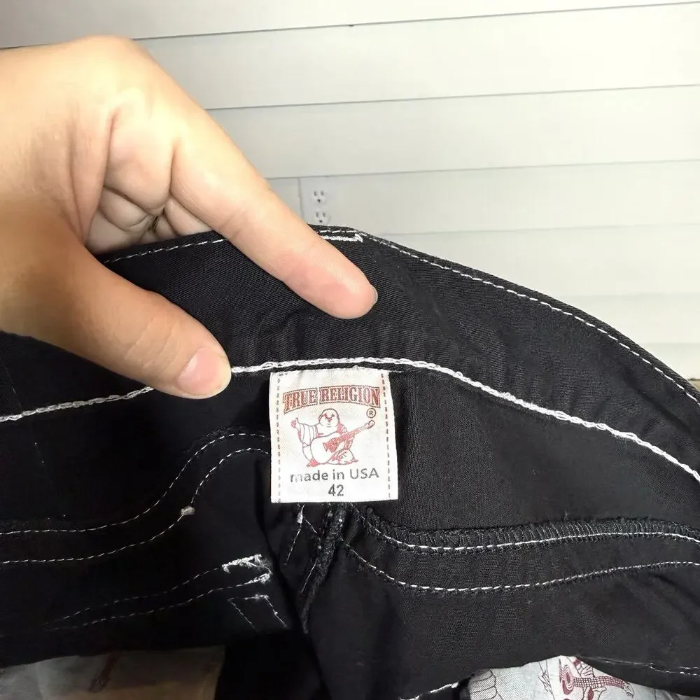 True Religion JOEY Super T Big Flap Pocket Black Shorts Men's 42 NWT